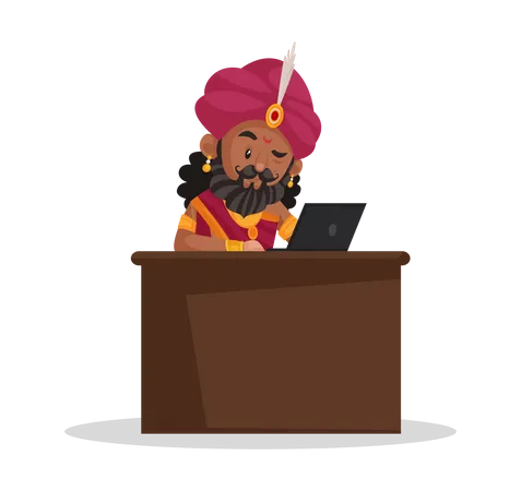 Shakuni trabalhando no laptop  Ilustração