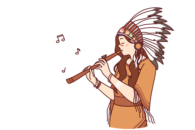 Shaman woman is playing flute  Illustration