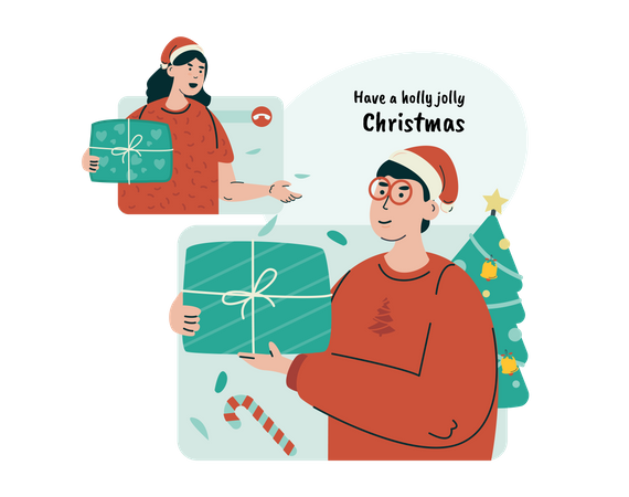 Share Christmas gifts and greetings online  Illustration