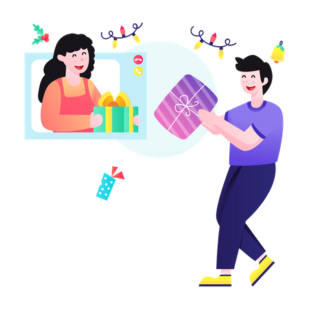 Share Christmas gifts and greetings online  Illustration