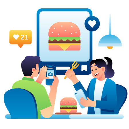 Share food picture on social media  Illustration