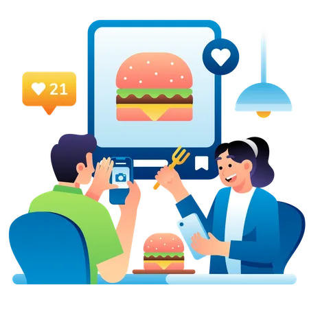 Share food picture on social media  Illustration