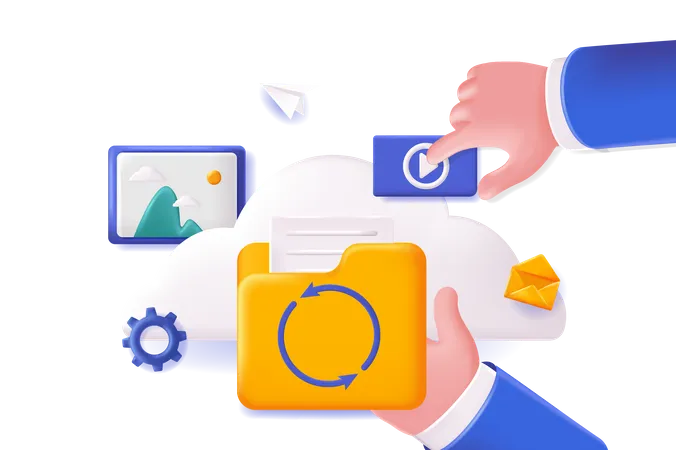 Sharing Document Concept 3 D Illustration Icon Composition With Transfer Of Files And Graphic Content Using Cloud Backup Creation And Open Access To User Vector Illustration For Modern Web Design Illustration