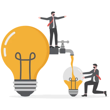 Sharing Idea Or Knowledge Sharing Transfer Information Or Wisdom To Employees Or Colleagues Creativity Or Innovation Learning New Skills Concept Business People Transfer Idea To New Lightbulb Illustration