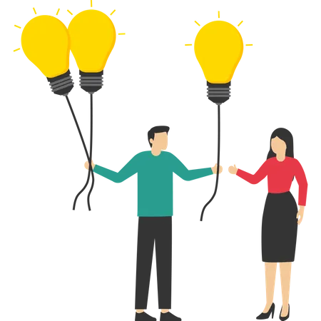 Vector Illustration Of Sharing Ideas Man Holding A Collection Of Idea Balloons And Distributing The Balloons Illustration