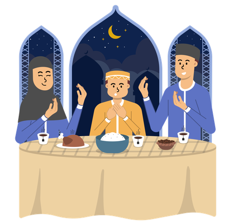 Sharing laughter and love with family during sacred moment of iftar  Illustration