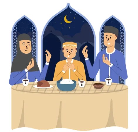 Sharing laughter and love with family during sacred moment of iftar  Illustration