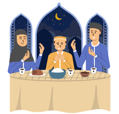Sharing laughter and love with family during sacred moment of iftar  イラスト
