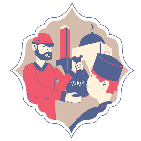 Sharing Takjil in front of a Mosque  Illustration