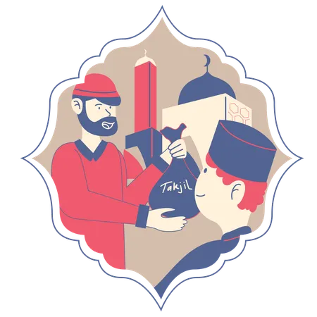Sharing Takjil in front of a Mosque  Illustration