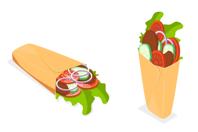 Icone Vetorial Plano Isometrico 3 D De Sanduiche Shawarma Kebab Ou Burrito Ilustração