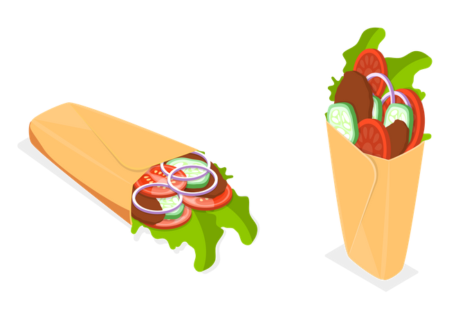 Shawarma Sandwich and Kebab or Burrito  Illustration