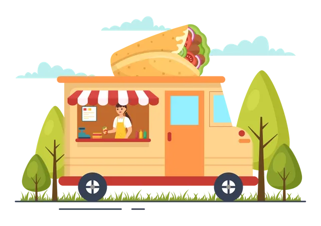 Kebab Vector Illustration With Stuffing Chicken Or Beef Meat Salad And Vegetables In Bread Tortilla Wrap In Flat Cartoon Hand Drawn Templates 일러스트레이션