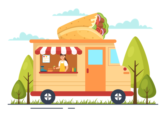 Shawarma Street Car  Illustration