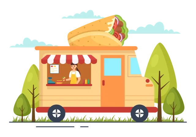 Shawarma Street Car  Illustration