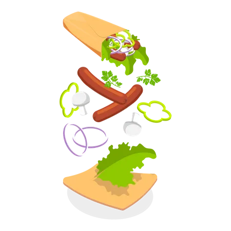 3 D Isometric Flat Vector Set Of Shawarmas Middle Eastern Food Item 3 イラスト