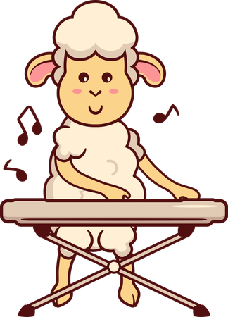 Sheep playing Musical piano  Illustration