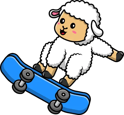 Sheep Playing Skateboard  Illustration