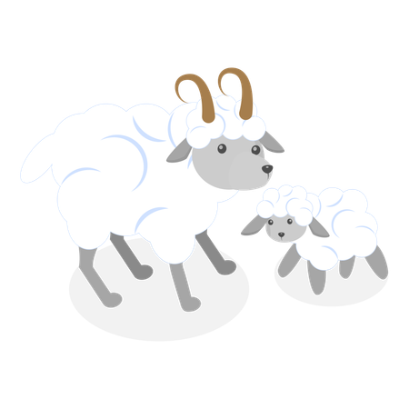 Sheep playing with his kids in farm  Illustration
