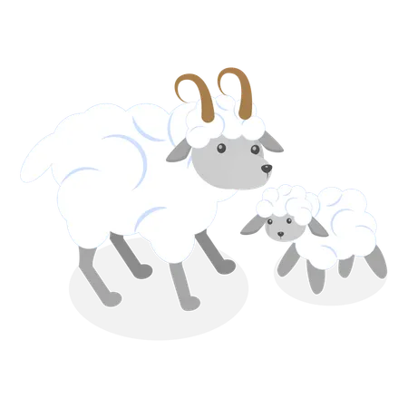 Sheep playing with his kids in farm  Illustration