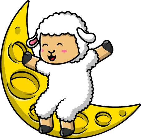 Sheep Sitting On Moon  Illustration