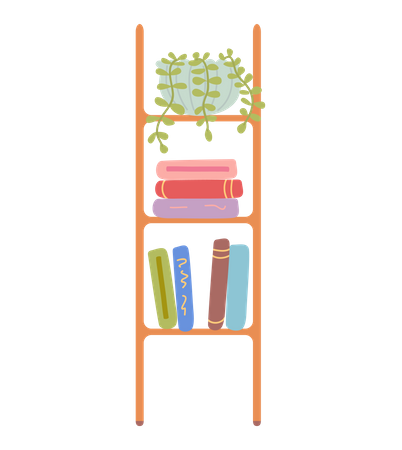 Shelf Furniture With Books And Plant Decoration  Illustration