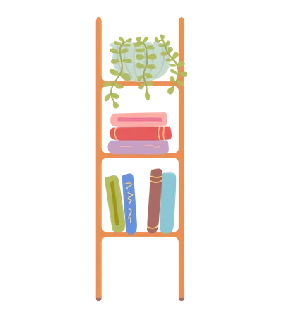 Shelf Furniture With Books And Plant Decoration  Illustration