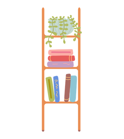 Shelf Furniture With Books And Plant Decoration  Illustration