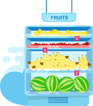 Shelf with fruits in store Illustration