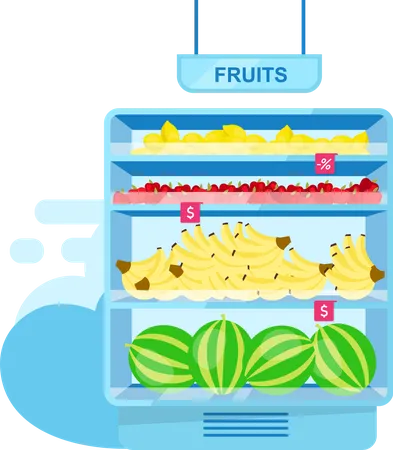 Shelf with fruits in store Illustration
