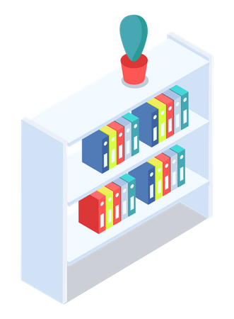 Shelfs with books or folders with documents  Illustration