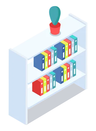 Shelfs with books or folders with documents  Illustration