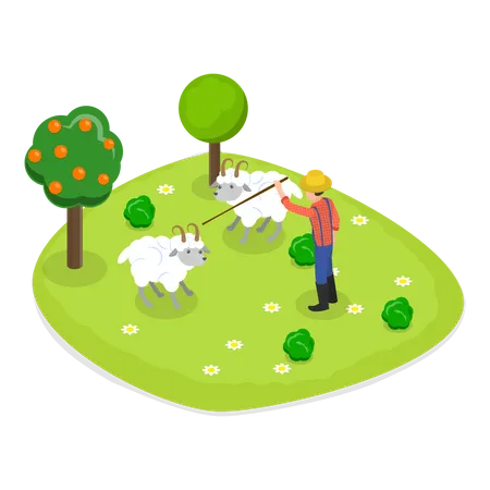 Shepherd at farm  Illustration