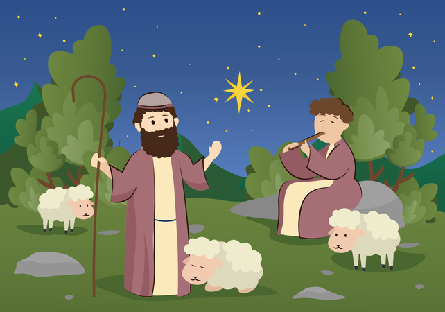 Shepherds go on cattle rearing  Illustration