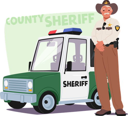 Sheriff Standing Confidently Beside Police Car  Illustration