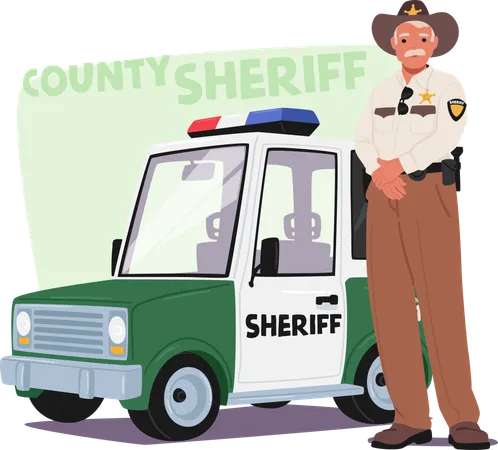 Sheriff Standing Confidently Beside Police Car  Illustration