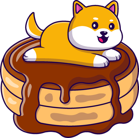 Shiba Inu acostado sobre panqueque  Ilustración