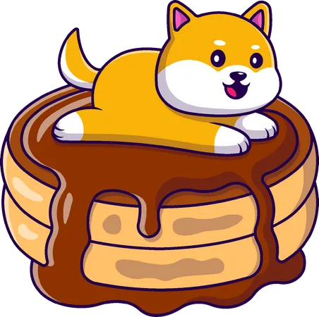 Shiba Inu acostado sobre panqueque  Ilustración