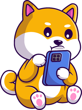 Cachorro Shiba Inu brincando de telefone  Ilustração