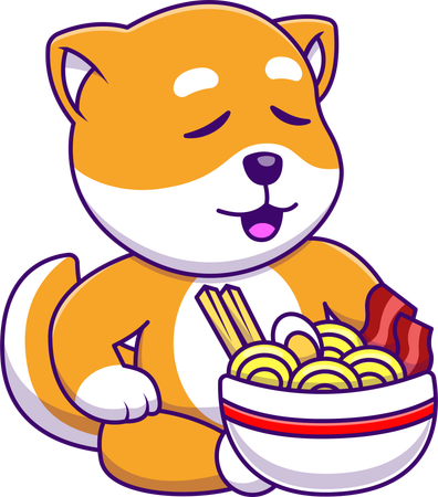 Cachorro Shiba Inu comendo macarrão ramen  Ilustração