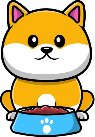 Cachorro Shiba Inu comendo na tigela  Ilustração