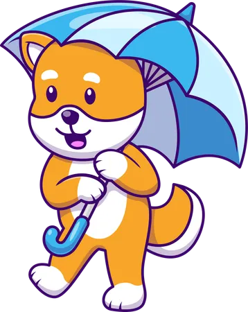 Cachorro Shiba Inu segurando guarda-chuva  Ilustração