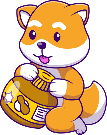 Cachorro Shiba Inu segurando pote de mel  Ilustração