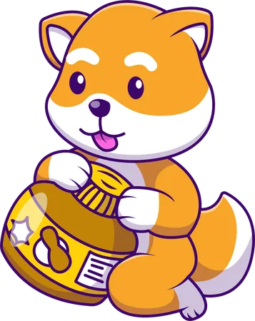 Cachorro Shiba Inu segurando pote de mel  Ilustração