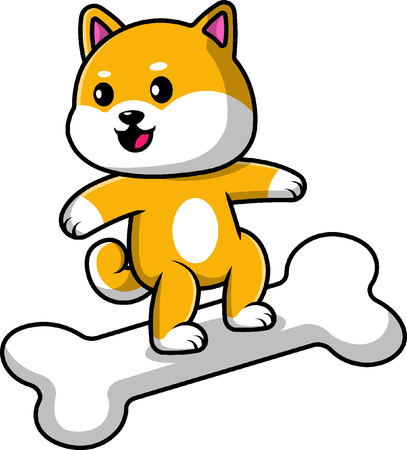 Cachorro Shiba Inu surfando com osso  Ilustração