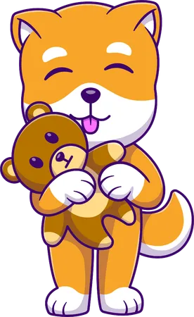 Chien Shiba Inu avec ours en peluche  Illustration