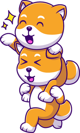 Shiba Inu Couple Playing  Illustration