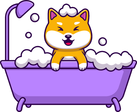 Shiba Inu Dog Bathing On Bathub  Illustration