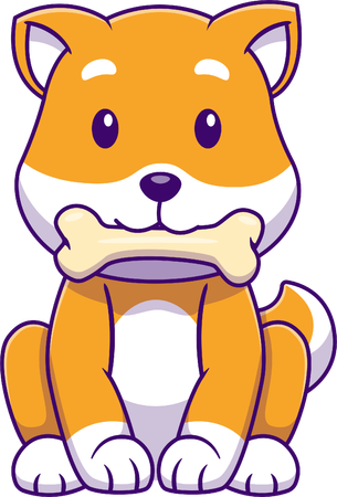 Shiba Inu Dog Bite Bone  Illustration