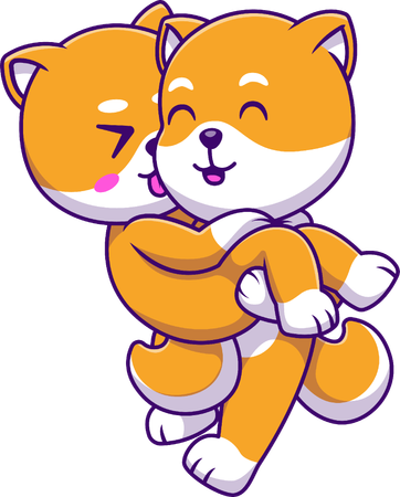 Shiba Inu Dog Bring Her Couple  Illustration